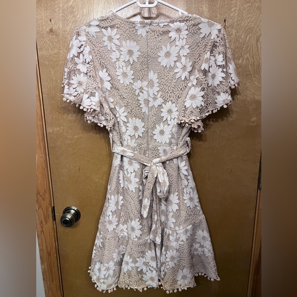 Princess Polly Floral Lace Faux Wrap Dress in Cream - Picture 4 of 4